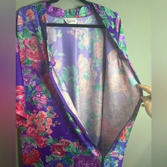 Vintage Collections size Large Front Half Zip Floral Multicolor Nightgown - Picture 3 of 7
